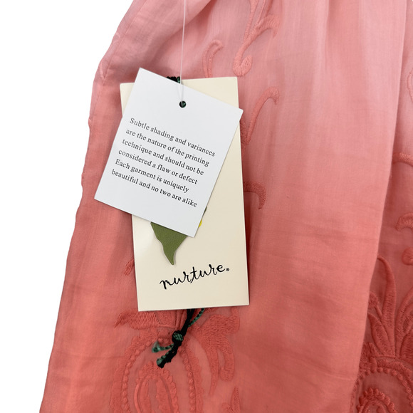 Nurture Peach Silk Embroidered Ombre Mini Skirt Elastic Waist Trim‎ Large - Picture 9 of 9